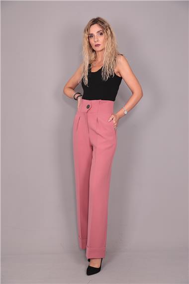Duble Paça Yüksek Bel Pantolon-Gül Kurusu