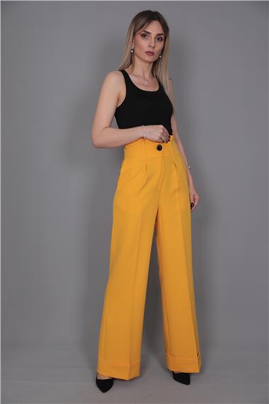 Duble Paça Yüksek Bel Pantolon-Hardal