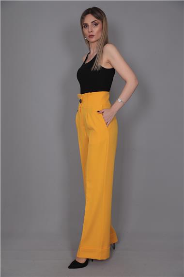 Duble Paça Yüksek Bel Pantolon-Hardal
