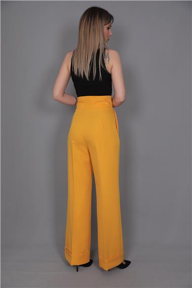Duble Paça Yüksek Bel Pantolon-Hardal