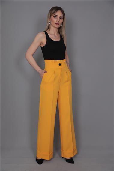 Duble Paça Yüksek Bel Pantolon-Hardal