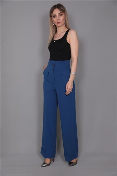 Duble Paça Yüksek Bel Pantolon-İndigo