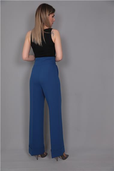 Duble Paça Yüksek Bel Pantolon-İndigo