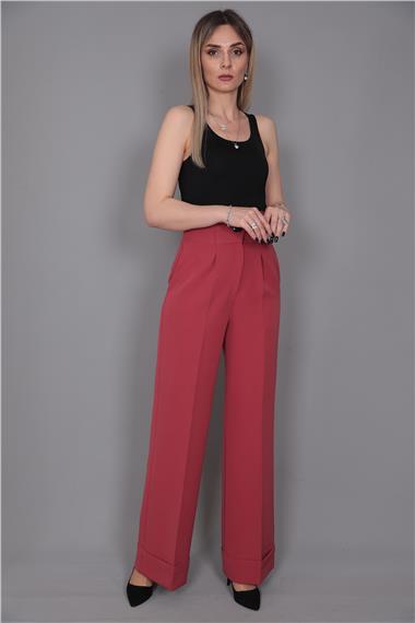 Duble Paça Yüksek Bel Pantolon-Kiremit