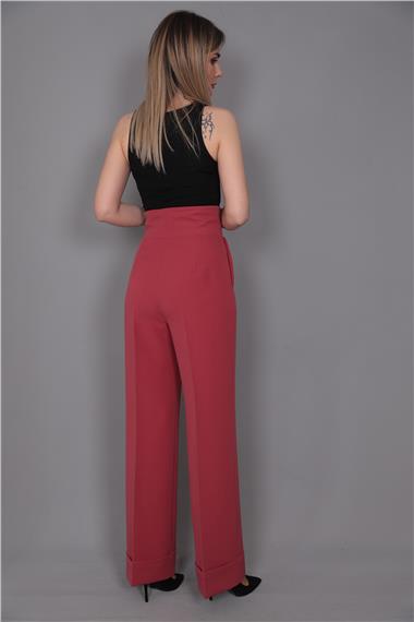 Duble Paça Yüksek Bel Pantolon-Kiremit