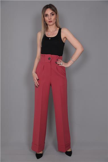Duble Paça Yüksek Bel Pantolon-Kiremit