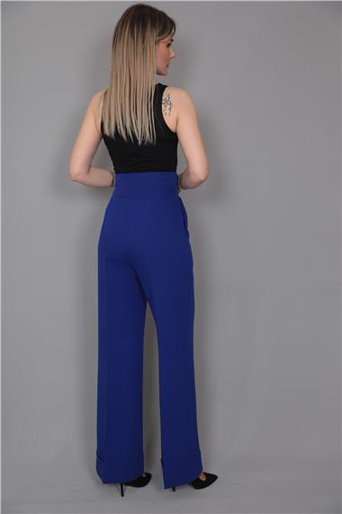 Duble Paça Yüksek Bel Pantolon-Saks