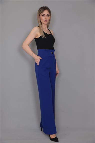 Duble Paça Yüksek Bel Pantolon-Saks