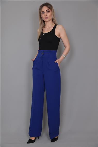 Duble Paça Yüksek Bel Pantolon-Saks