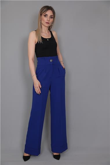 Duble Paça Yüksek Bel Pantolon-Saks
