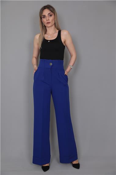 Duble Paça Yüksek Bel Pantolon-Saks