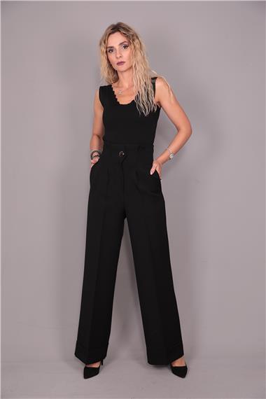 Duble Paça Yüksek Bel Pantolon-Siyah