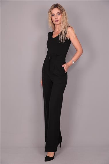 Duble Paça Yüksek Bel Pantolon-Siyah