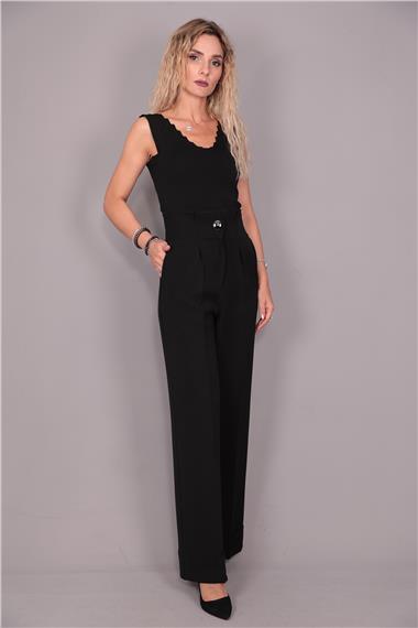 Duble Paça Yüksek Bel Pantolon-Siyah