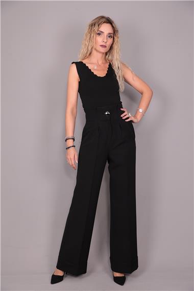 Duble Paça Yüksek Bel Pantolon-Siyah