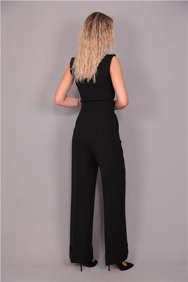 Duble Paça Yüksek Bel Pantolon-Siyah