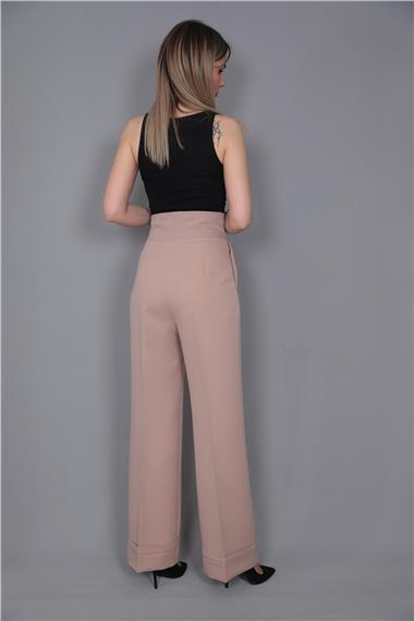 Duble Paça Yüksek Bel Pantolon-Taş