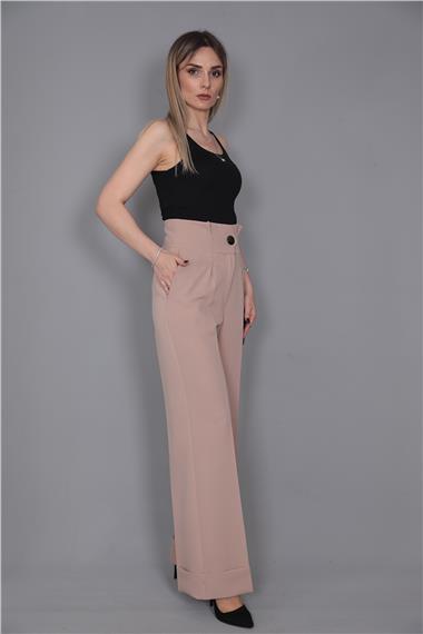 Duble Paça Yüksek Bel Pantolon-Taş