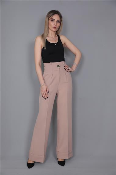Duble Paça Yüksek Bel Pantolon-Taş
