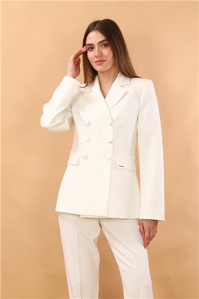 Düğmeli Klasik Blazer Bayan Ceket-Beyaz