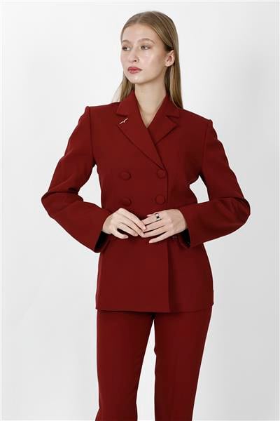 Düğmeli Klasik Blazer Bayan Ceket-Bordo
