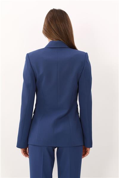 Düğmeli Klasik Blazer Bayan Ceket-İndigo