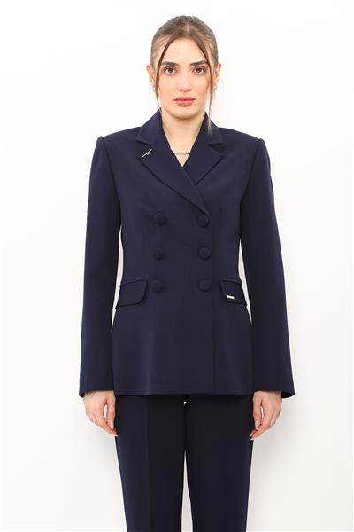 Düğmeli Klasik Blazer Bayan Ceket-Lacivert