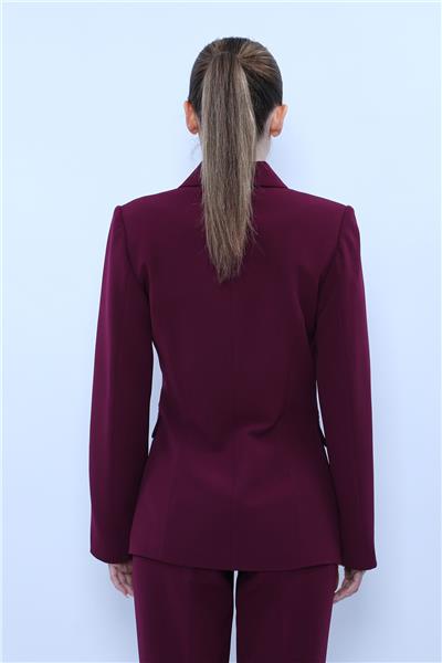 Düğmeli Klasik Blazer Bayan Ceket-Mürdüm