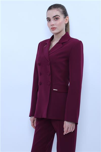 Düğmeli Klasik Blazer Bayan Ceket-Mürdüm