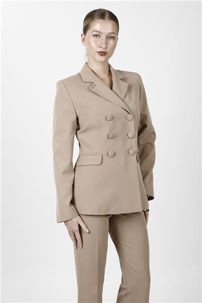 Düğmeli Klasik Blazer Bayan Ceket-Taş