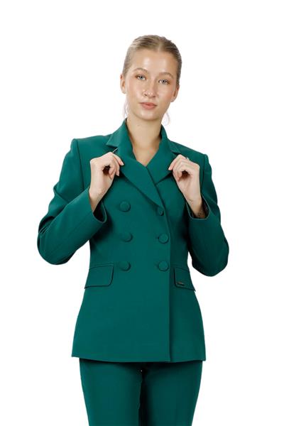 Düğmeli Klasik Blazer Bayan Ceket-Zümrüt
