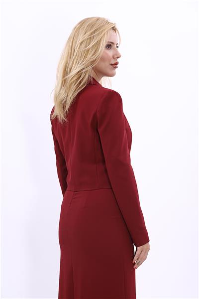 Düğmeli Mini Kruvaze Kadın Ceket-Bordo