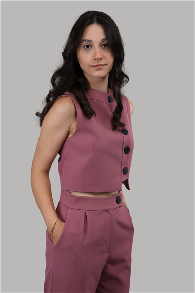 Düğmeli Yelek Takım-Rose