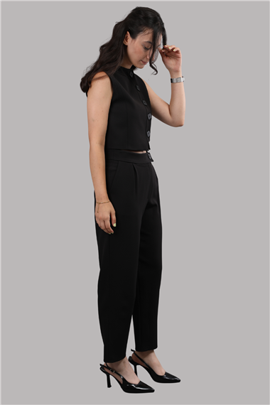 Düğmeli Yelek Takım-Siyah