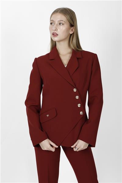 Erkek Yaka Asimetrik Ceket-Bordo
