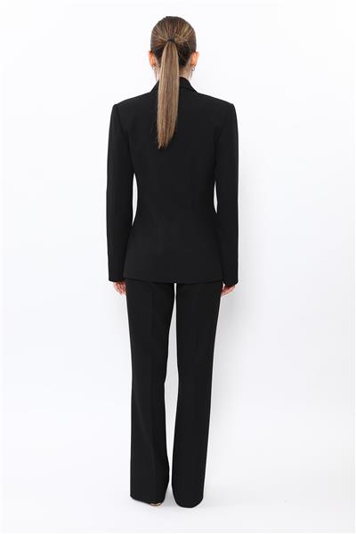 Erkek Yaka Asimetrik Ceket & Kemerli İspanyol Paça Pantolon-Siyah