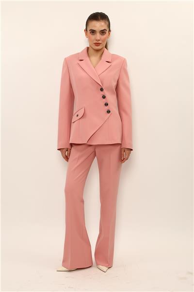 Erkek Yaka Asimetrik Ceket-Pudra