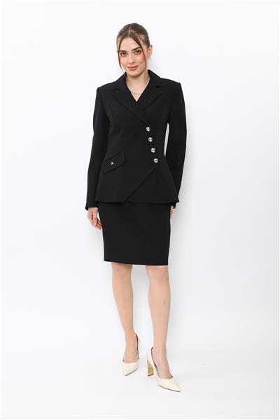 Erkek Yaka Asimetrik Ceket-Siyah