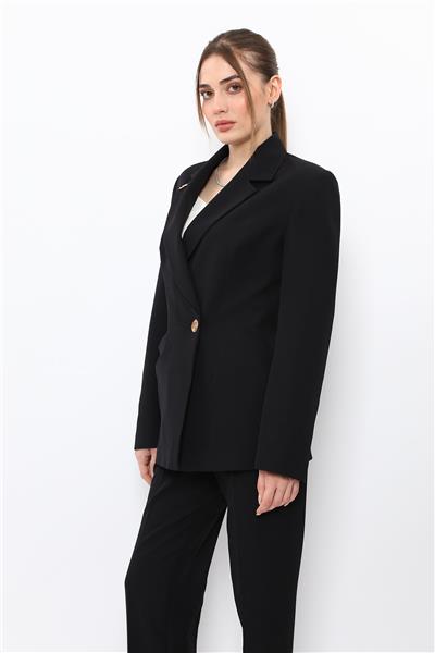 Erkek Yaka Asimetrik  Ceket-Siyah