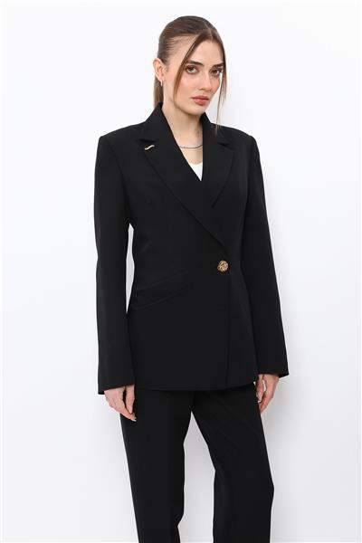 Erkek Yaka Asimetrik  Ceket-Siyah