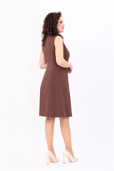 Erkek Yaka Belden Kesik Kuruvaze Elbise-Kestane