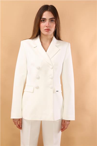 Erkek Yaka Blazer Ceket-Beyaz