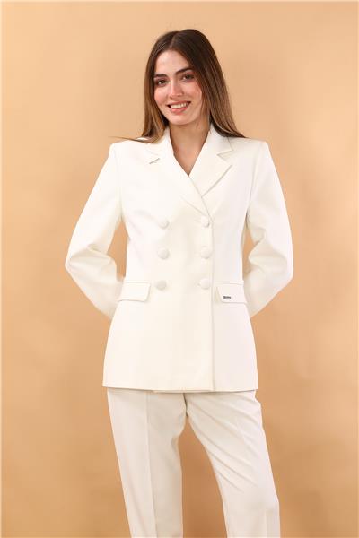 Erkek Yaka Blazer Ceket-Beyaz