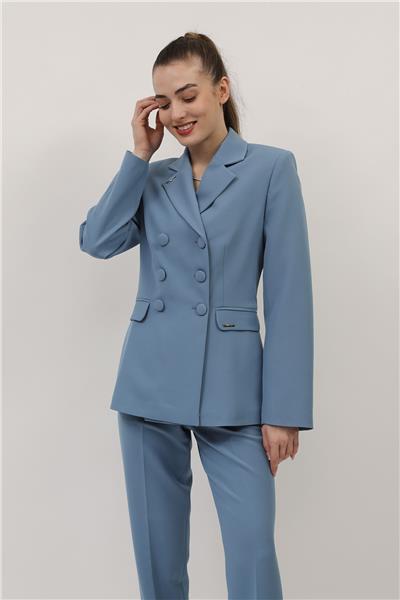 Erkek Yaka Blazer Ceket-Deniz