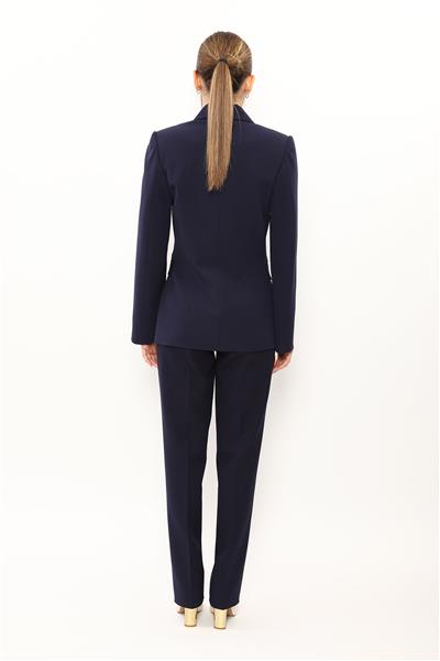 Erkek Yaka Blazer Ceket &  Kemerli Boru Paça Pantolon-Lacivert
