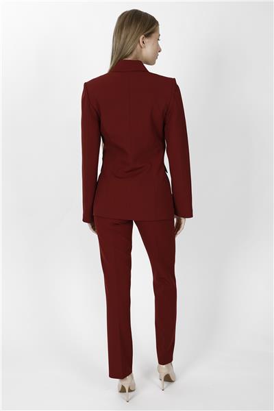 Erkek Yaka Blazer Ceket &  Kemerli Boru Paça Pantolon-Bordo