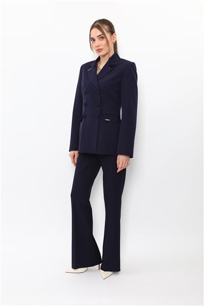 Erkek Yaka Blazer Ceket & Kemerli İspanyol Paça Pantolon-Lacivert