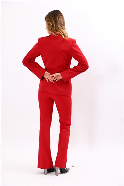 Erkek Yaka Blazer Ceket & Kemerli İspanyol Paça Pantolon-Kırmızı
