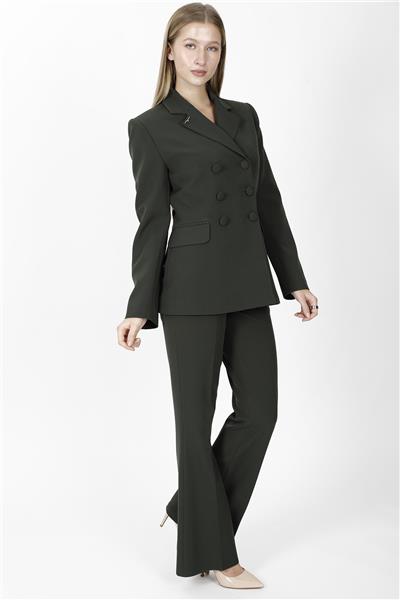 Erkek Yaka Blazer Ceket & Kemerli İspanyol Paça Pantolon-Haki