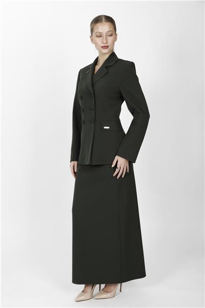 Erkek Yaka Blazer Ceket & Uzun Düz Dar Etek-Haki